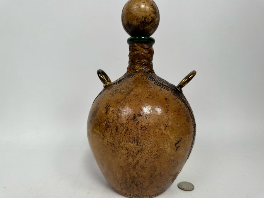 Italian Leather Wrapped Bottle With Stopper 6W X 11H [Photo 6]