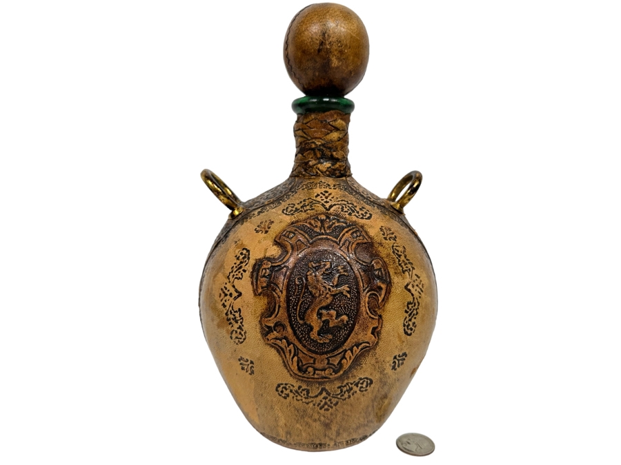 Italian Leather Wrapped Bottle With Stopper 6W X 11H [Photo 1]