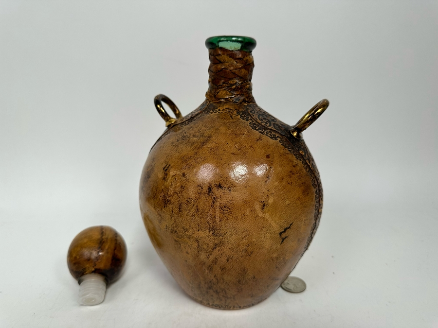 Italian Leather Wrapped Bottle With Stopper 6W X 11H [Photo 7]