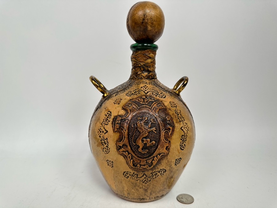 Italian Leather Wrapped Bottle With Stopper 6W X 11H [Photo 2]