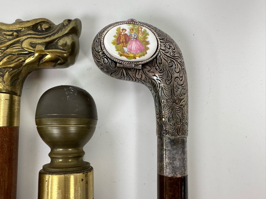 Collection Of Four Vintage Canes: 3 Have Hidden Compartments, 1 Has A Pool Cue [Photo 8]