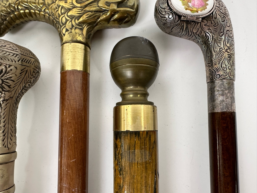 Collection Of Four Vintage Canes: 3 Have Hidden Compartments, 1 Has A Pool Cue [Photo 7]