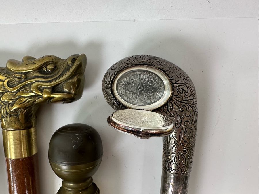 Collection Of Four Vintage Canes: 3 Have Hidden Compartments, 1 Has A Pool Cue [Photo 9]