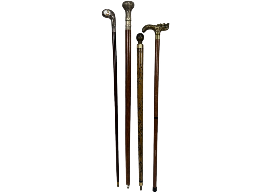 Collection Of Four Vintage Canes: 3 Have Hidden Compartments, 1 Has A Pool Cue [Photo 2]