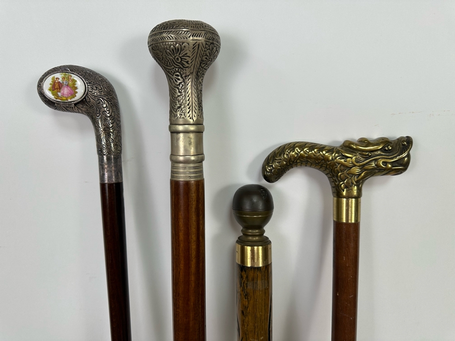 Collection Of Four Vintage Canes: 3 Have Hidden Compartments, 1 Has A Pool Cue [Photo 10]