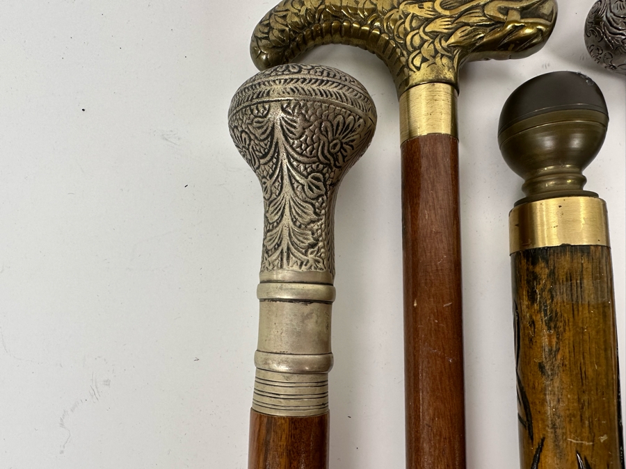 Collection Of Four Vintage Canes: 3 Have Hidden Compartments, 1 Has A Pool Cue [Photo 4]
