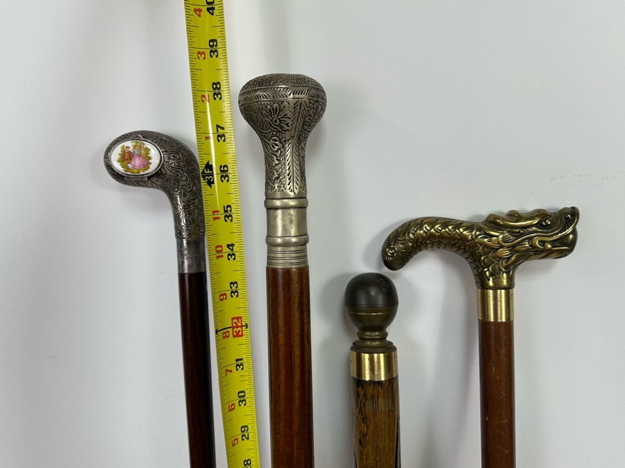 Collection Of Four Vintage Canes: 3 Have Hidden Compartments, 1 Has A Pool Cue [Photo 12]
