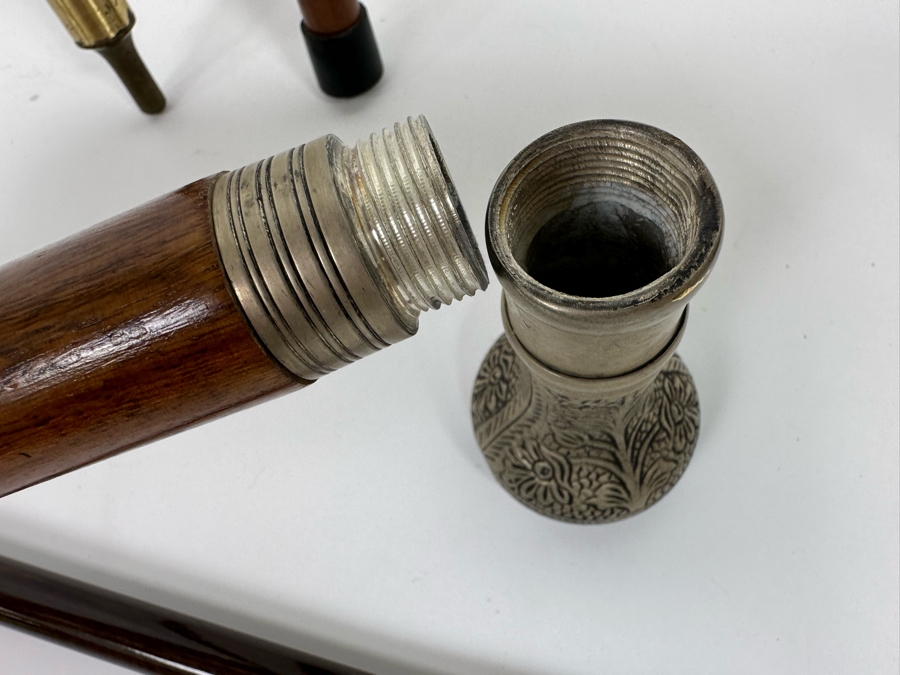 Collection Of Four Vintage Canes: 3 Have Hidden Compartments, 1 Has A Pool Cue [Photo 13]