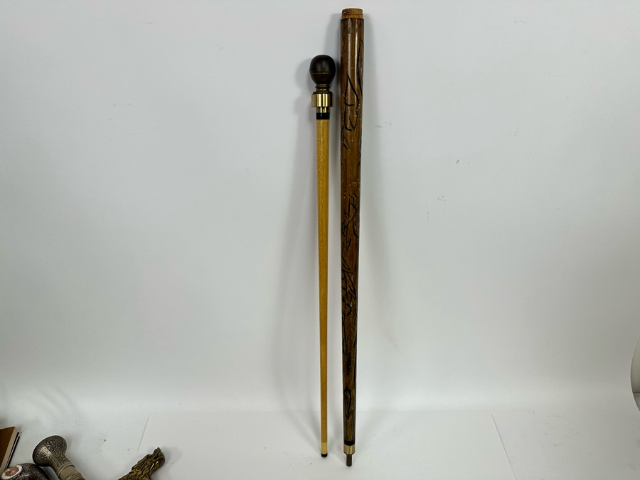 Collection Of Four Vintage Canes: 3 Have Hidden Compartments, 1 Has A Pool Cue [Photo 15]