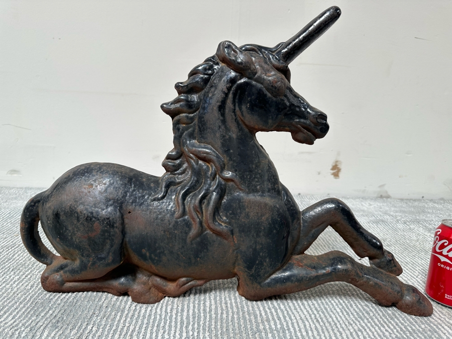 Antique Cast Iron Unicorn Andiron Sculpture 24W X 20D X 16H [Photo 4]