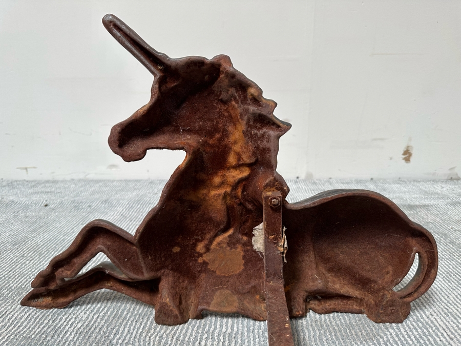 Antique Cast Iron Unicorn Andiron Sculpture 24W X 20D X 16H [Photo 9]