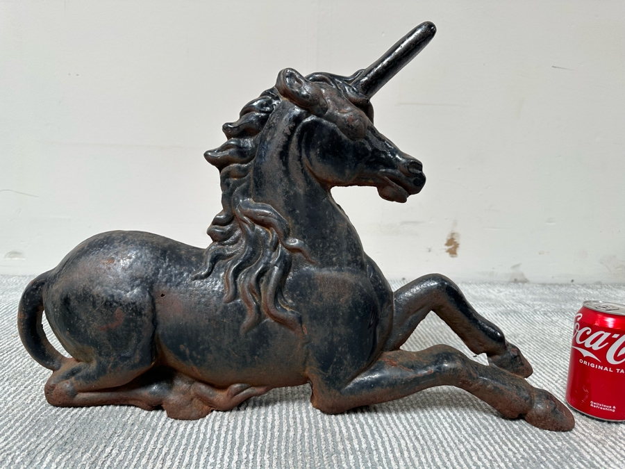 Antique Cast Iron Unicorn Andiron Sculpture 24W X 20D X 16H [Photo 3]
