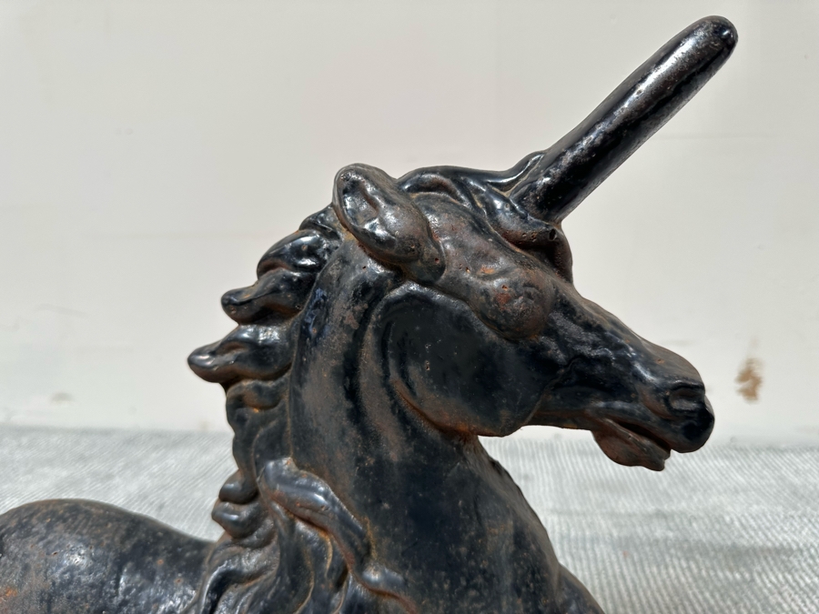 Antique Cast Iron Unicorn Andiron Sculpture 24W X 20D X 16H [Photo 5]