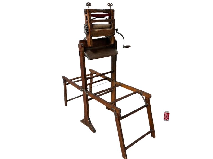 Antique Wooden Universal Wringer Crank Washing Machine Folding Bench 52W X 19D X 54H [Photo 3]