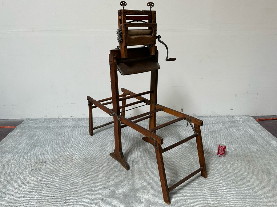 Antique Wooden Universal Wringer Crank Washing Machine Folding Bench 52W X 19D X 54H [Photo 5]