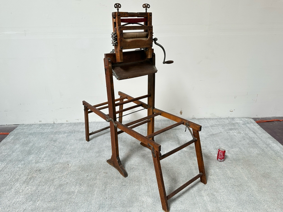 Antique Wooden Universal Wringer Crank Washing Machine Folding Bench 52W X 19D X 54H [Photo 4]