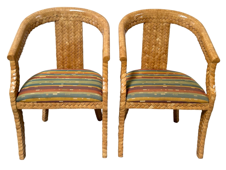 Pair Of Designer Carlo Pessina Madura Armchairs Made With Coconut Shell 23W X 22D X 34H