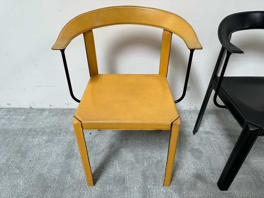 Pair Of Postmodern Italian Leather Dining Chairs [Photo 4]