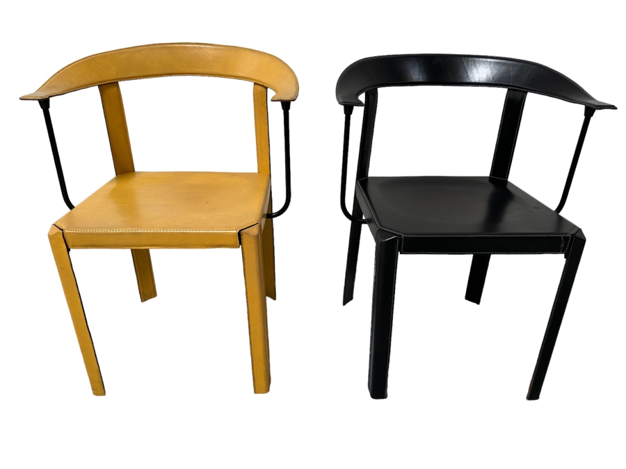 Pair Of Postmodern Italian Leather Dining Chairs [Photo 1]