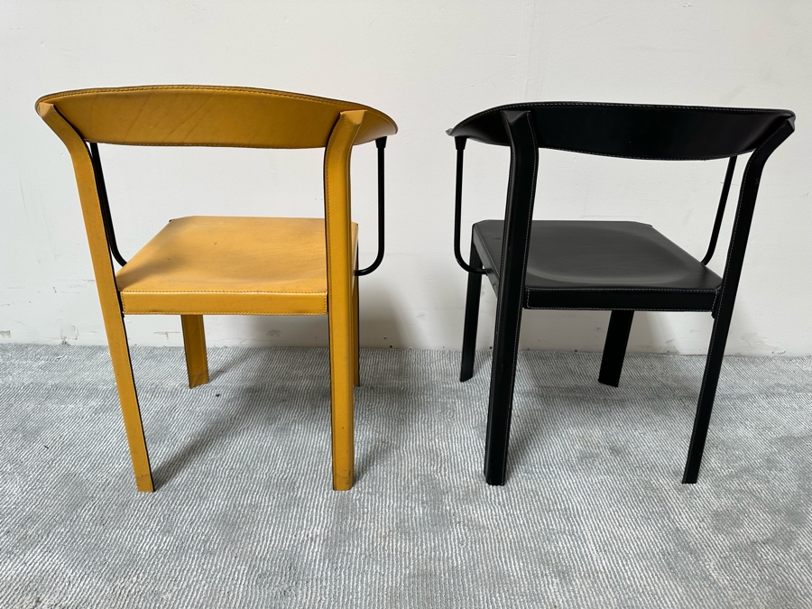 Pair Of Postmodern Italian Leather Dining Chairs [Photo 8]