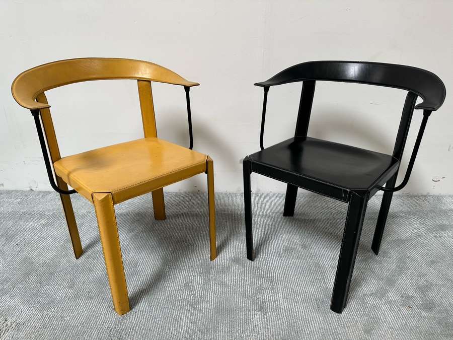 Pair Of Postmodern Italian Leather Dining Chairs [Photo 6]