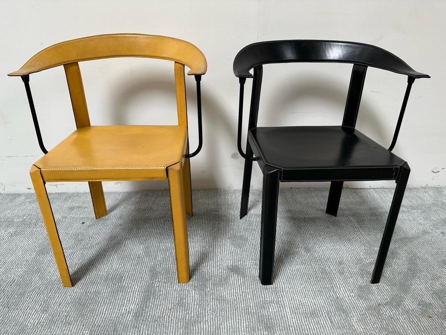 Pair Of Postmodern Italian Leather Dining Chairs [Photo 3]