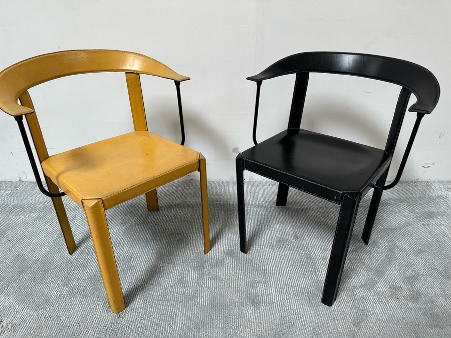 Pair Of Postmodern Italian Leather Dining Chairs [Photo 7]