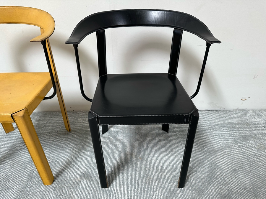 Pair Of Postmodern Italian Leather Dining Chairs [Photo 5]