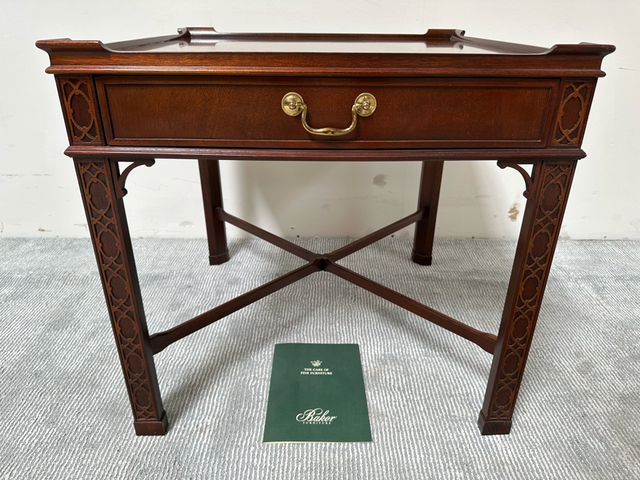 Baker Fine Furniture Side Table With Drawer 26W X 26D X 25H [Photo 4]
