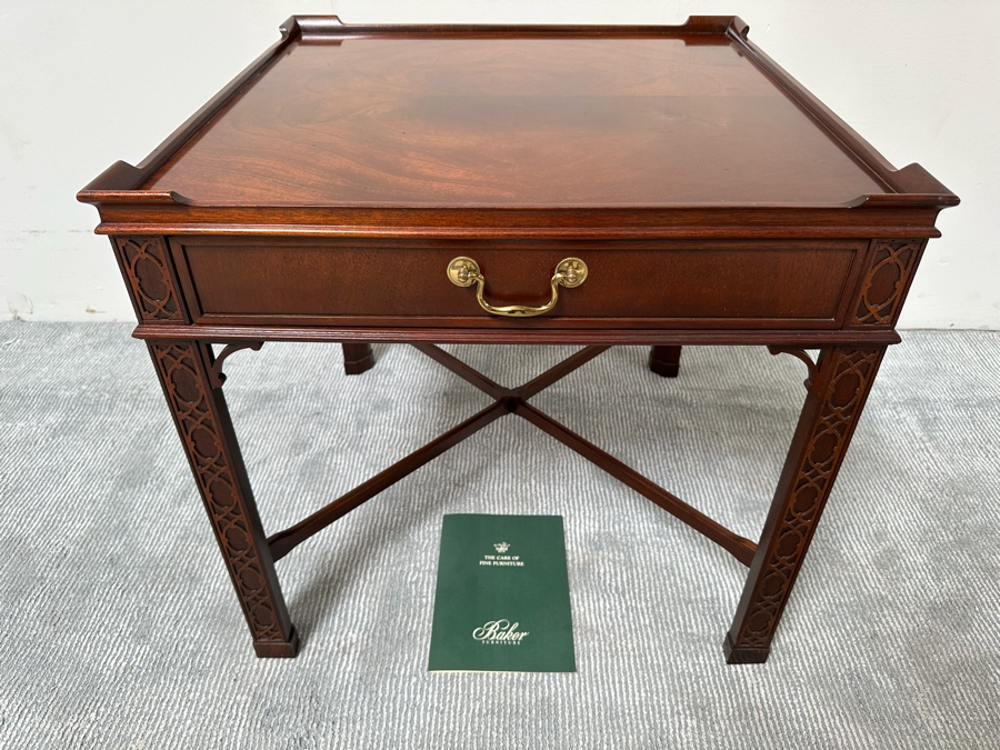 Baker Fine Furniture Side Table With Drawer 26W X 26D X 25H [Photo 3]