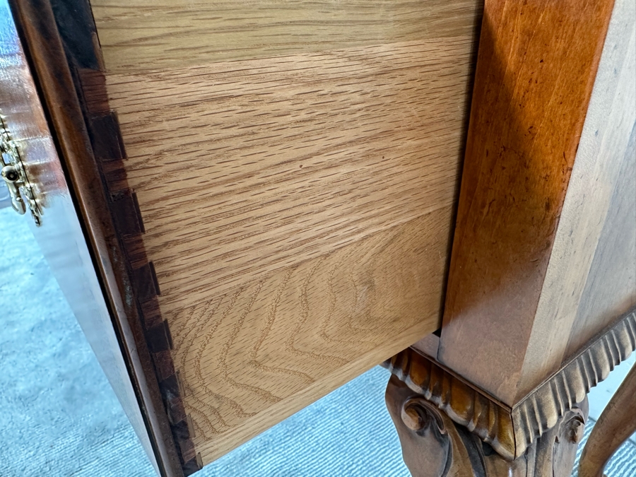 Stunning Baker Fine Furniture 4-Drawer Ball And Claw Feet Chippendale Mahogany Banded Sideboard Buffet Server Credenza With Silverware Drawer In Excellent Condition 72W X 18D X 32.5H [Photo 15]