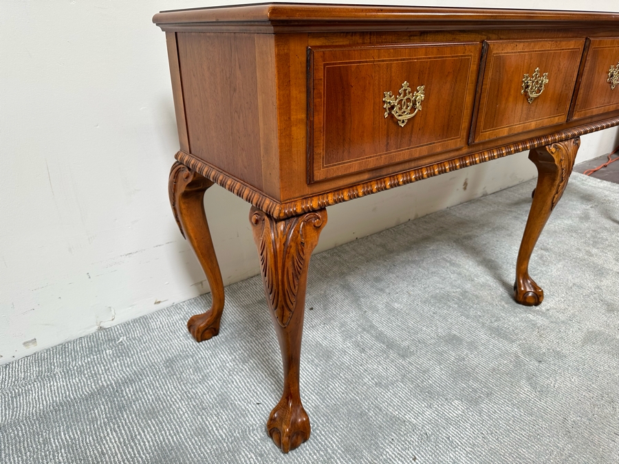 Stunning Baker Fine Furniture 4-Drawer Ball And Claw Feet Chippendale Mahogany Banded Sideboard Buffet Server Credenza With Silverware Drawer In Excellent Condition 72W X 18D X 32.5H [Photo 19]