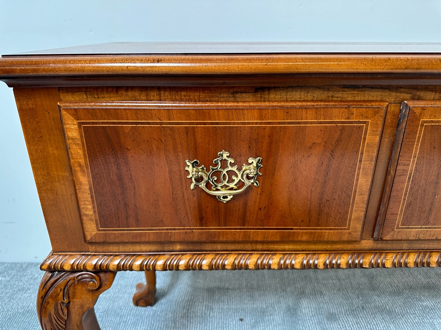 Stunning Baker Fine Furniture 4-Drawer Ball And Claw Feet Chippendale Mahogany Banded Sideboard Buffet Server Credenza With Silverware Drawer In Excellent Condition 72W X 18D X 32.5H [Photo 10]