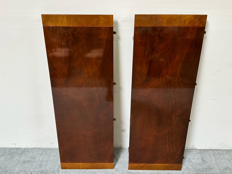 Baker Fine Furniture Double Pedestal Formal Dining Table From The Historic Charleston Collection Banded Mahogany 46W X 70D X 29.5H With 2 Leaves 16L & 4 Baker Furniture Chairs Plus Crated Glass Top For Table & Pads (One Is An Armchair) Estimate $5,000 [Photo 21]