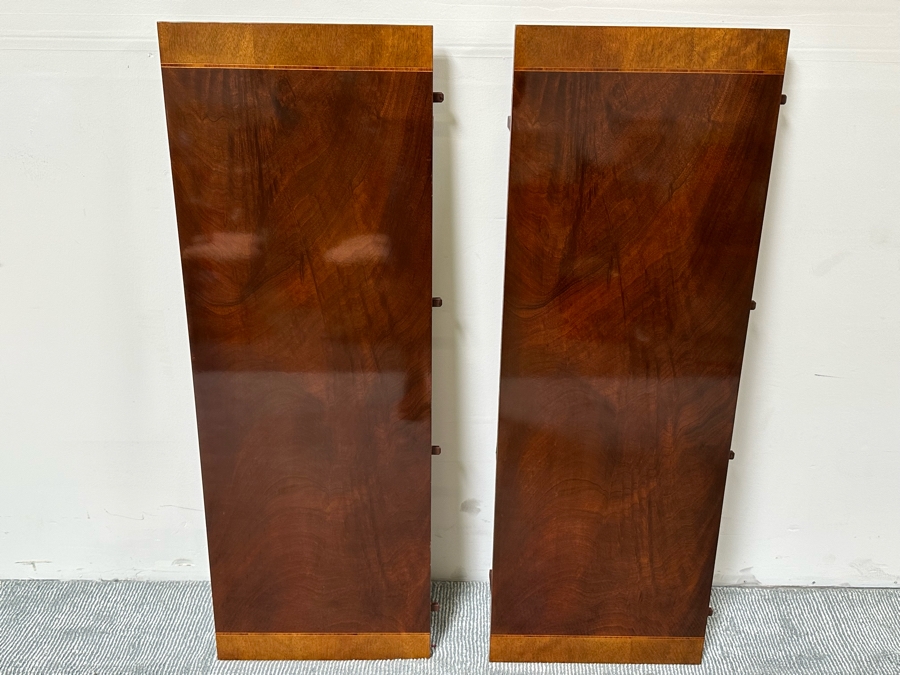 Baker Fine Furniture Double Pedestal Formal Dining Table From The Historic Charleston Collection Banded Mahogany 46W X 70D X 29.5H With 2 Leaves 16L & 4 Baker Furniture Chairs Plus Crated Glass Top For Table & Pads (One Is An Armchair) Estimate $5,000 [Photo 20]