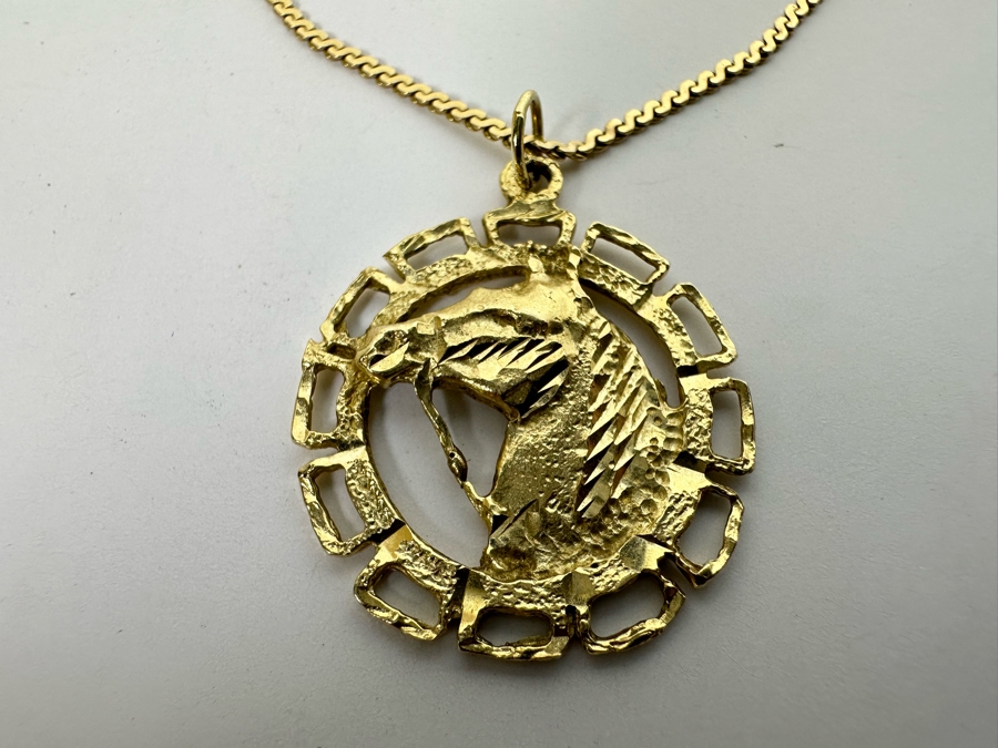 14K Gold Horse Pendant With 14K Gold 18' Chain Necklace 6.6g [Photo 7]