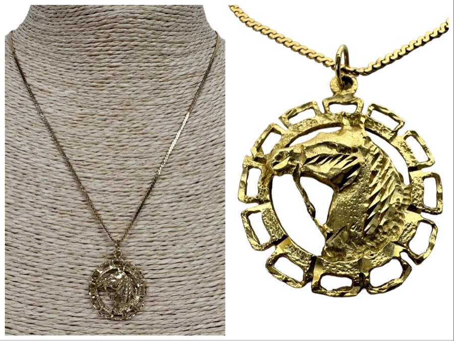 14K Gold Horse Pendant With 14K Gold 18' Chain Necklace 6.6g [Photo 1]