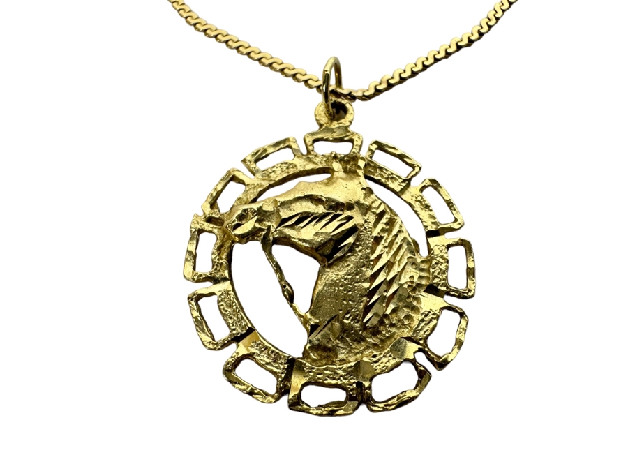 14K Gold Horse Pendant With 14K Gold 18' Chain Necklace 6.6g