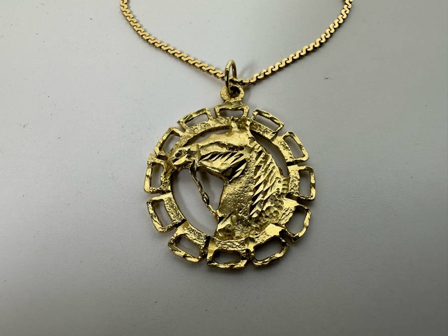 14K Gold Horse Pendant With 14K Gold 18' Chain Necklace 6.6g [Photo 8]