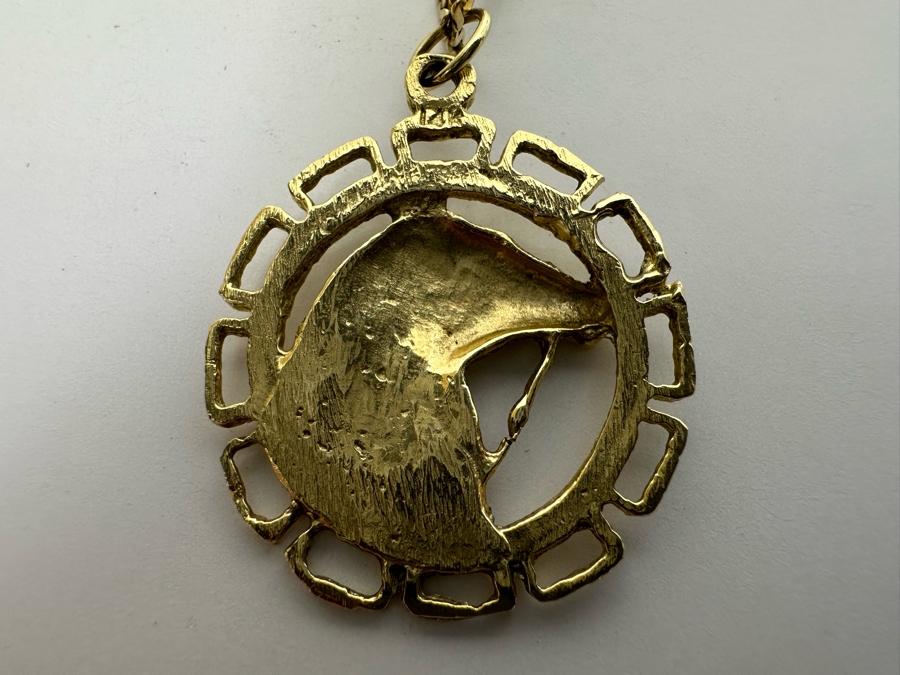 14K Gold Horse Pendant With 14K Gold 18' Chain Necklace 6.6g [Photo 9]