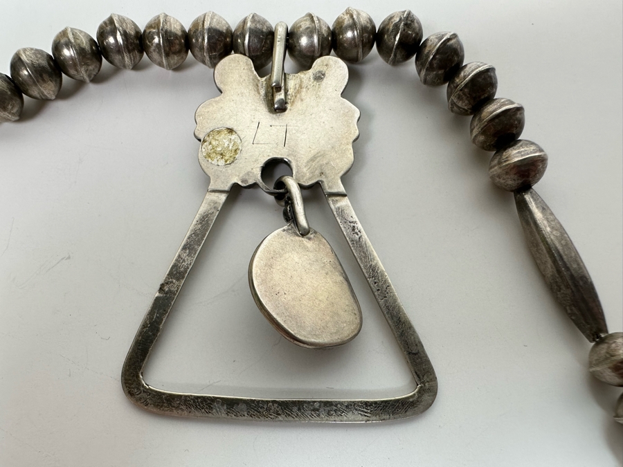 Sterling Silver Native American Squash Blossom Turquoise Necklace Signed LT 45g [Photo 11]