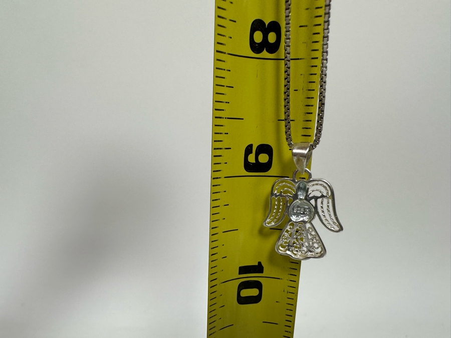 Sterling Silver Angel Pendant With Sterling Silver 18' Chain Necklace 4.6g [Photo 10]
