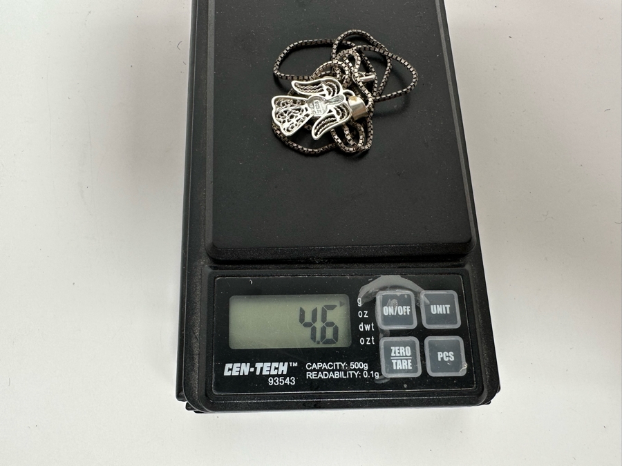 Sterling Silver Angel Pendant With Sterling Silver 18' Chain Necklace 4.6g [Photo 11]