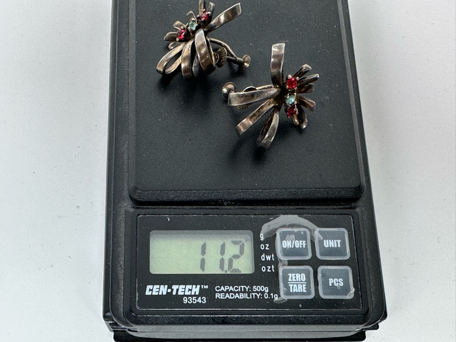 Vintage Sterling Silver Screwback Earrings With Stones 11.2g [Photo 11]