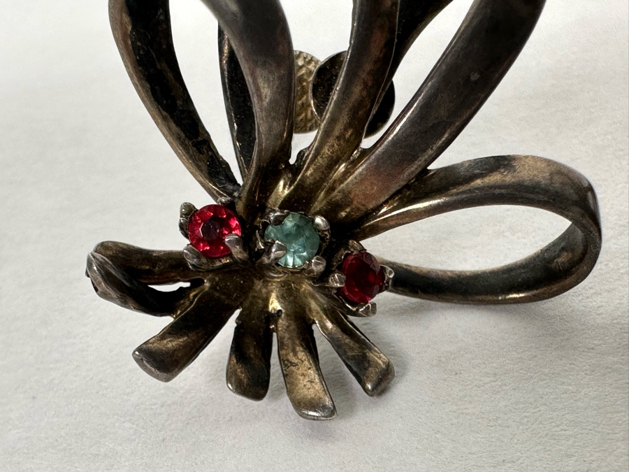 Vintage Sterling Silver Screwback Earrings With Stones 11.2g [Photo 7]