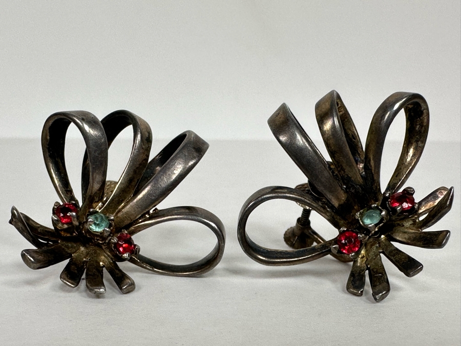 Vintage Sterling Silver Screwback Earrings With Stones 11.2g [Photo 9]