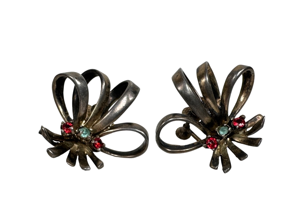 Vintage Sterling Silver Screwback Earrings With Stones 11.2g [Photo 2]