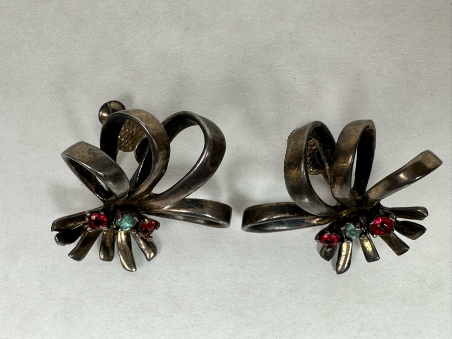 Vintage Sterling Silver Screwback Earrings With Stones 11.2g [Photo 6]