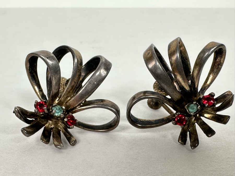 Vintage Sterling Silver Screwback Earrings With Stones 11.2g [Photo 5]