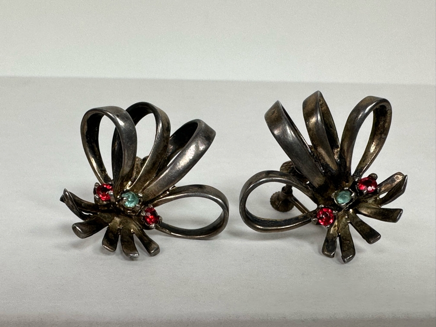 Vintage Sterling Silver Screwback Earrings With Stones 11.2g [Photo 3]